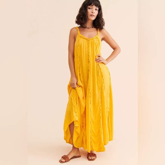 FREE PEOPLE McKinley Maxi Yellow Dress S - Picture 2 of 7